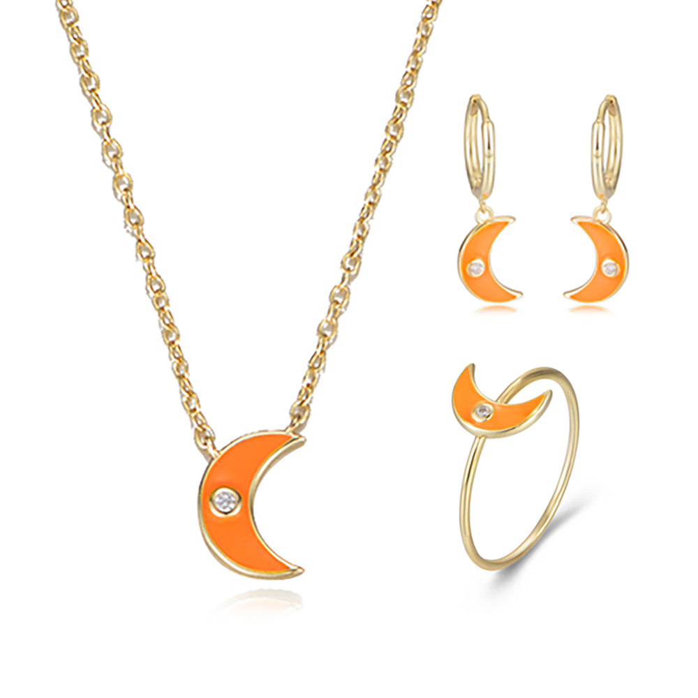 Beautiful  Enamel Crescent Moon Pendant Necklace