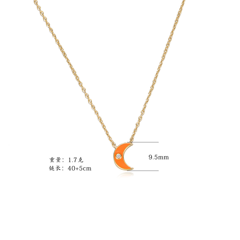 Beautiful  Enamel Crescent Moon Pendant Necklace