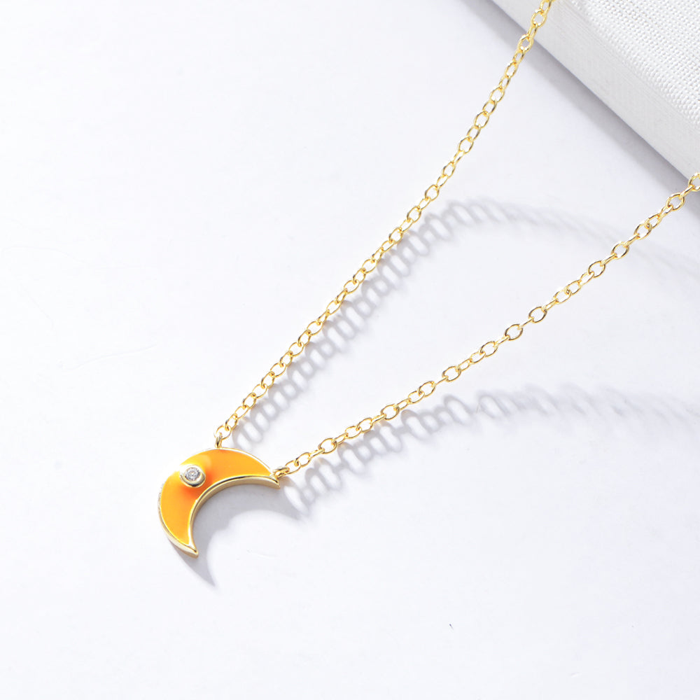 Beautiful  Enamel Crescent Moon Pendant Necklace