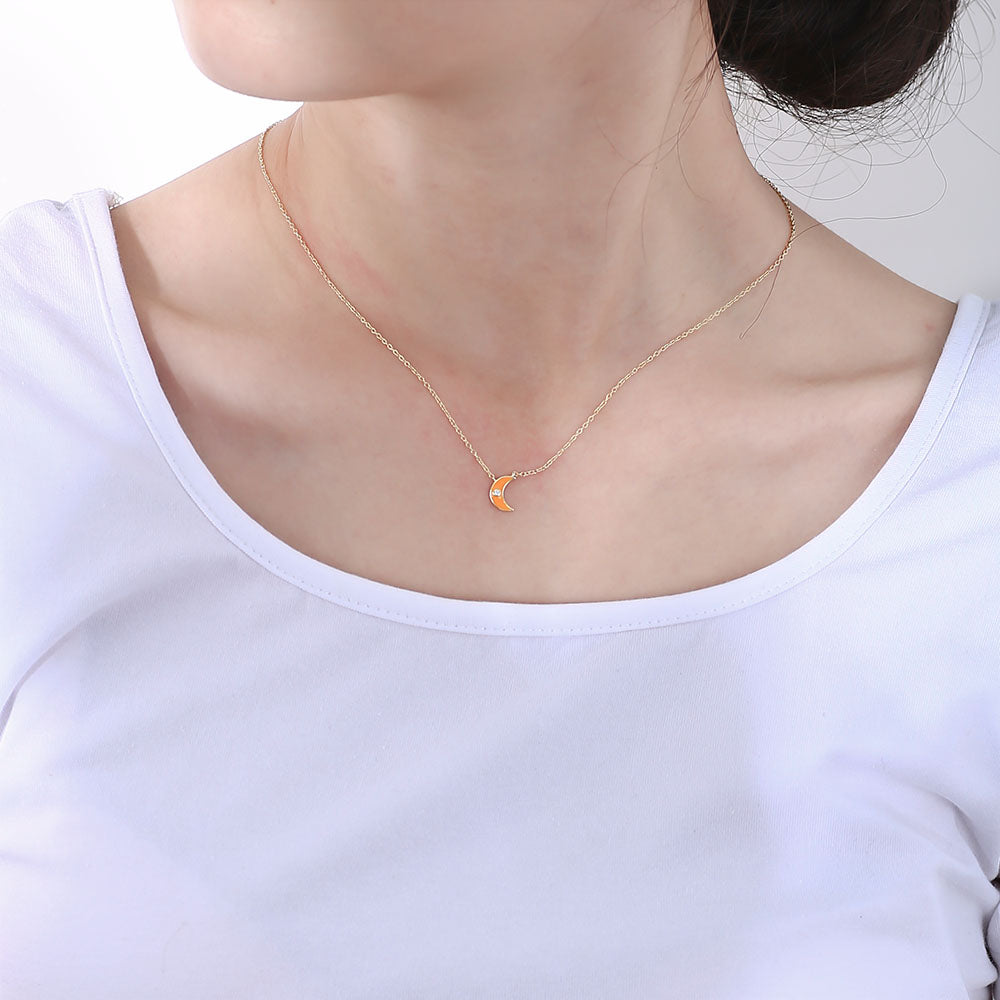 Beautiful  Enamel Crescent Moon Pendant Necklace