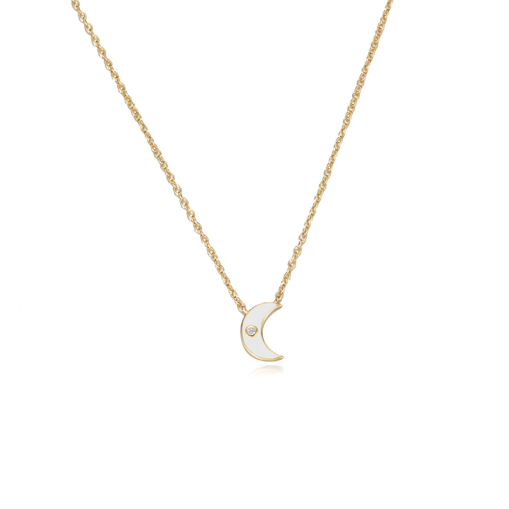 Beautiful  Enamel Crescent Moon Pendant Necklace