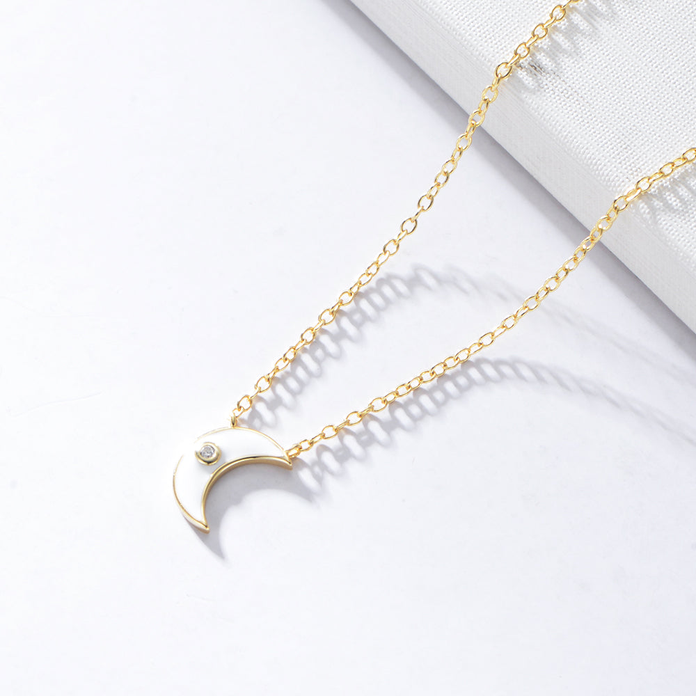Beautiful  Enamel Crescent Moon Pendant Necklace