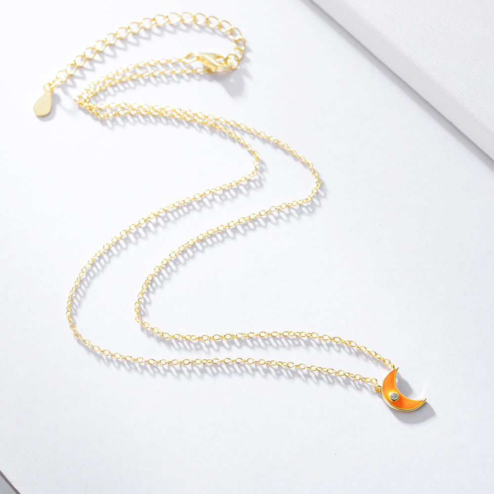 Beautiful  Enamel Crescent Moon Pendant Necklace