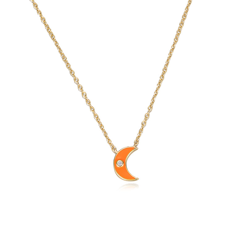 Beautiful 925 Sterling Silver Enamel Crescent Moon Pendant Necklace