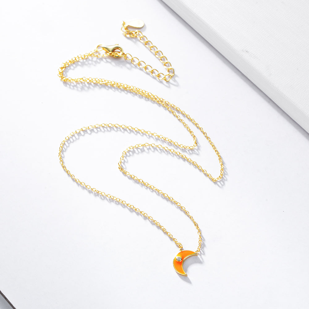 Beautiful  Enamel Crescent Moon Pendant Necklace