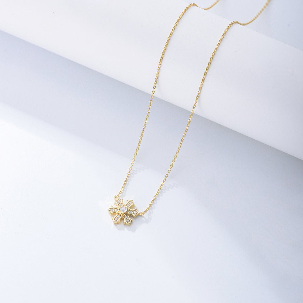 Fashion  Zirconia Gold Plated Snowflake Necklace