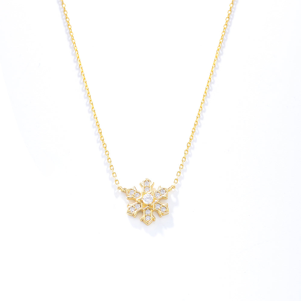 Fashion 925 Silver Zirconia Gold Plated Snowflake Necklace