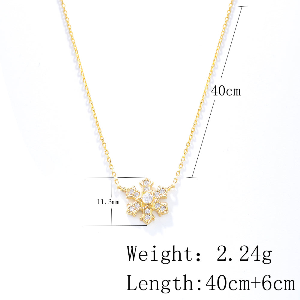 Fashion 925 Silver Zirconia Gold Plated Snowflake Necklace