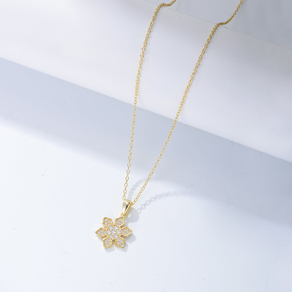 Christmas Gift 925 Silver Zircon Winter Snowflake Necklace