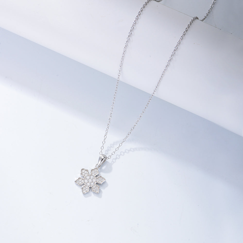 Christmas Gift 925 Silver Zircon Winter Snowflake Necklace