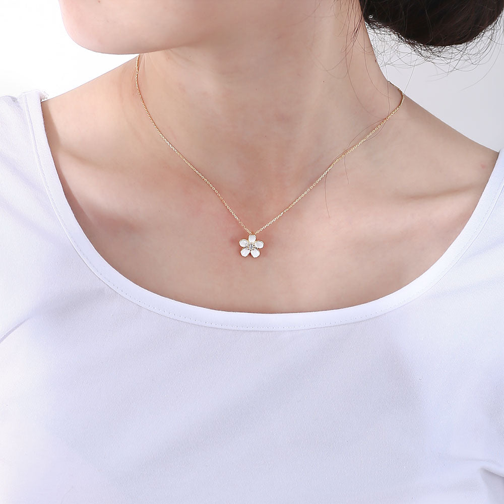 Trendy Jewelry 925 Silver Gold Plated Accessories Enamel Flower Necklace