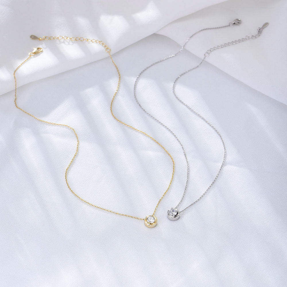 Prong Setting Solitaire Round CZ Zircon Necklace Fine Jewellery