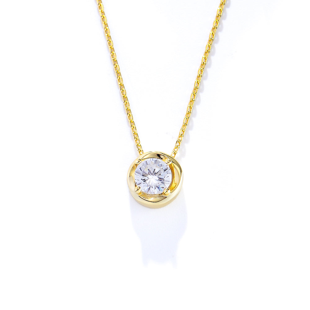 Prong Setting Solitaire Round CZ Zircon Necklace Fine Jewellery