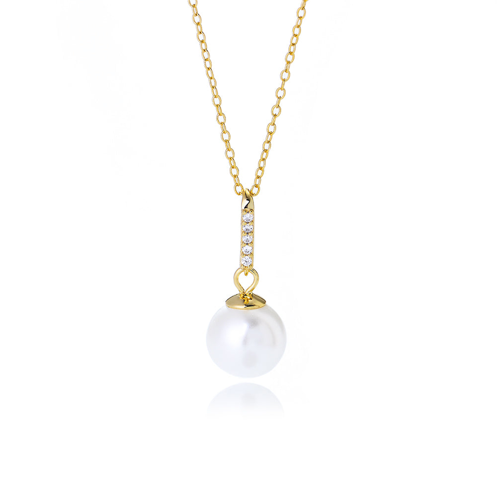 Elegant 925 Sterling Silver Gold Plated Cubic Zirconia Trendy Pearl Pendant Necklace