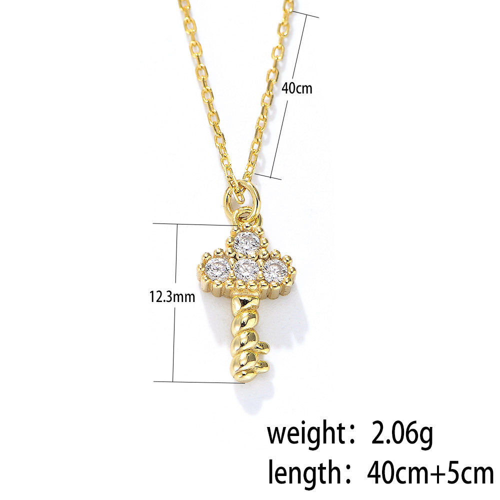 Lucky Rhodium Plated Twisted Key Necklace