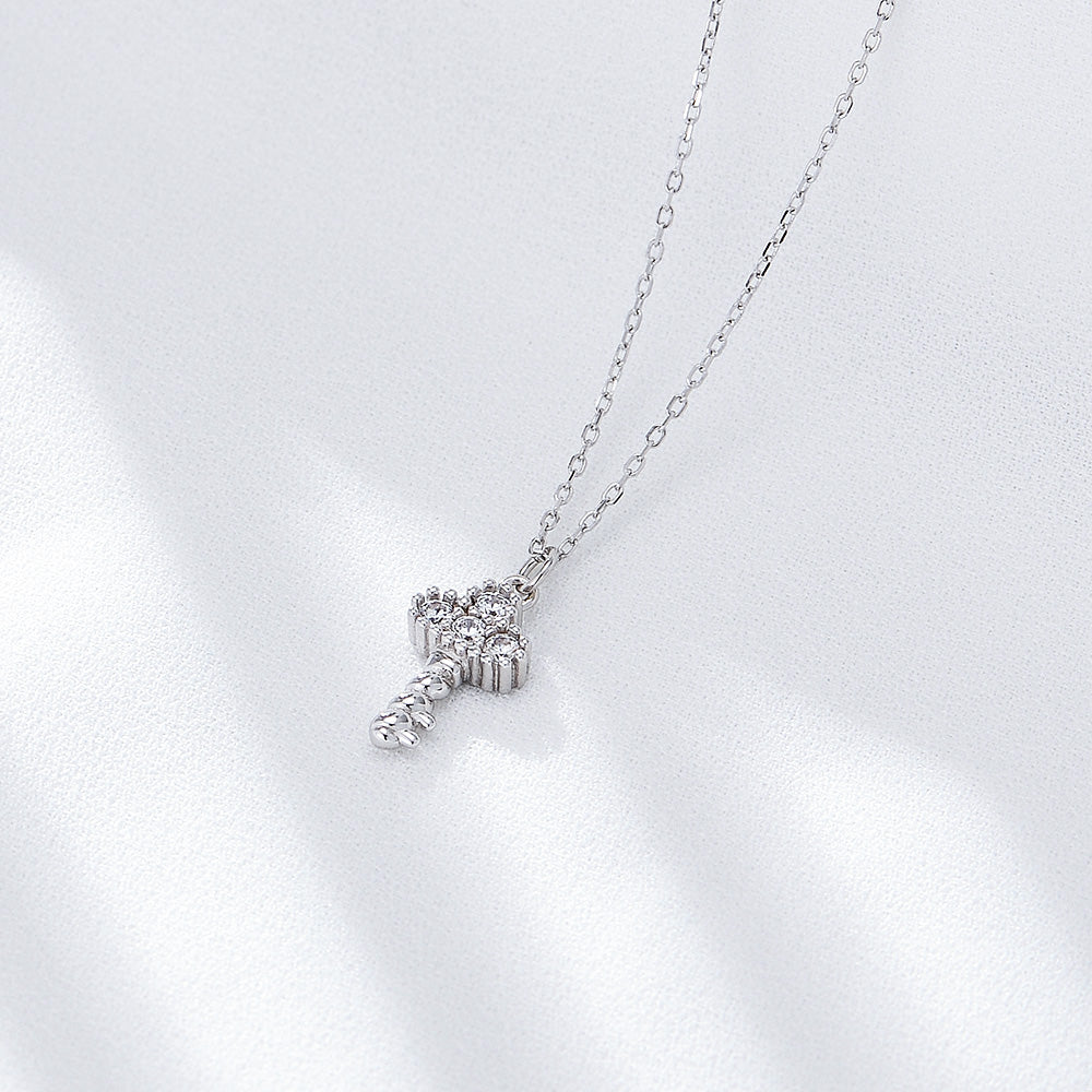 Lucky Rhodium Plated Twisted Key Necklace