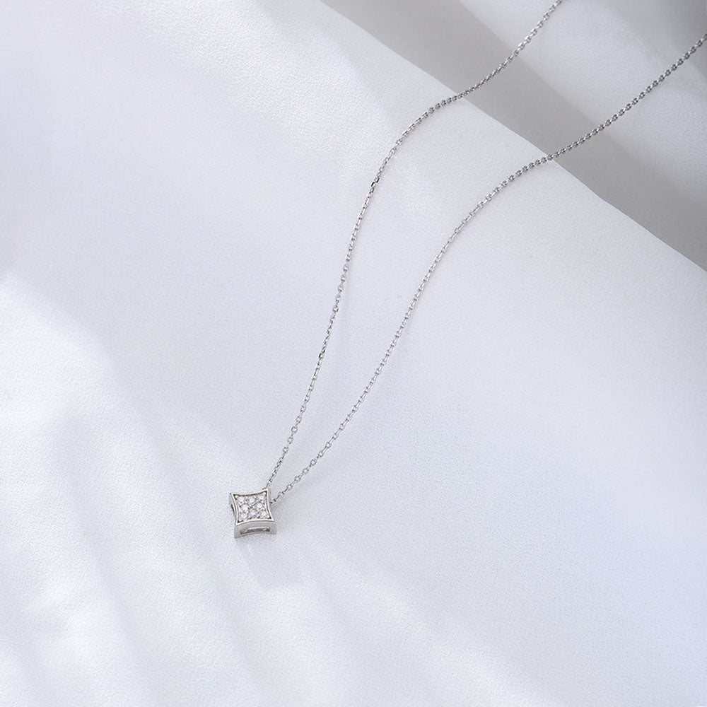Fashion Jewelry Lobster Clasp White CZ Geometric Pendant Necklace