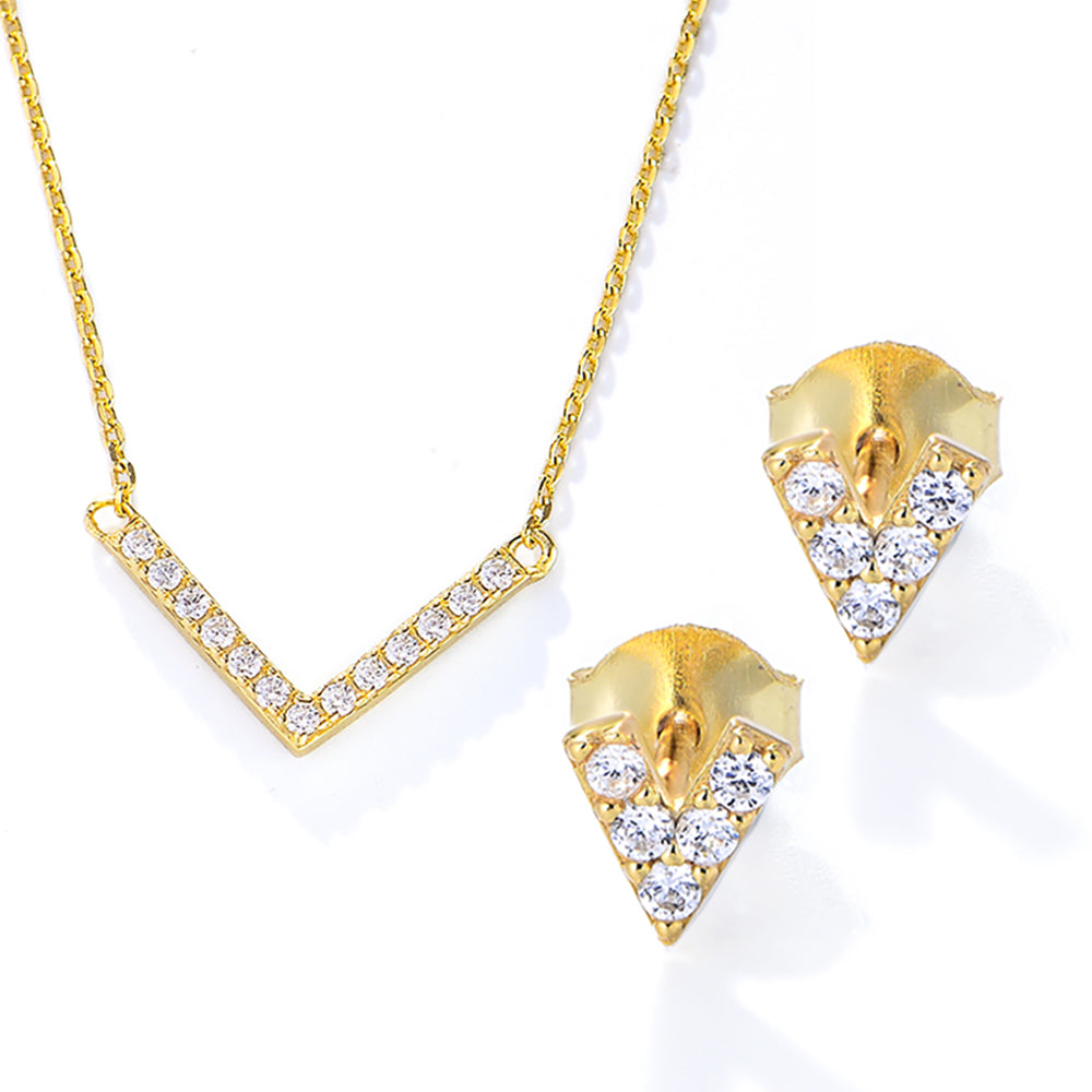 V Shaped Pendant Cubic Zirconia Necklace