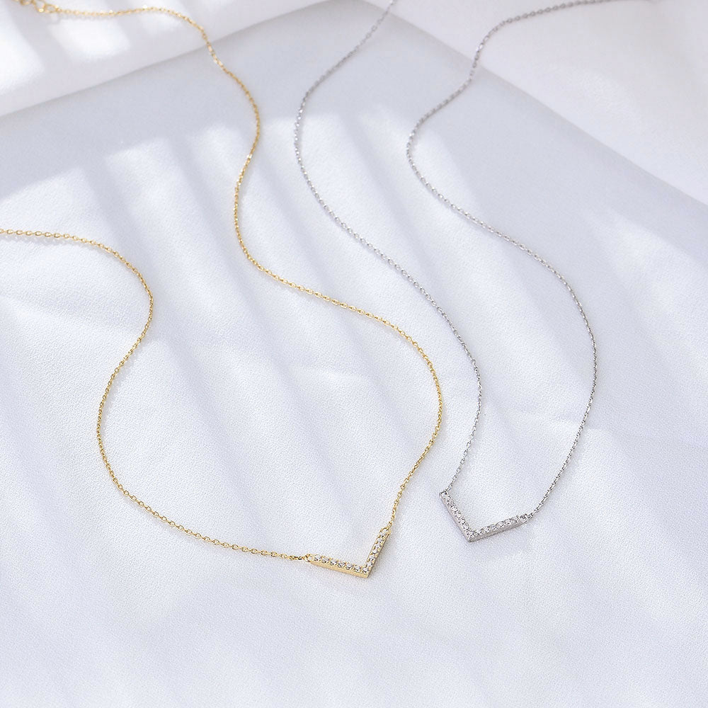 V Shaped Pendant Cubic Zirconia Necklace