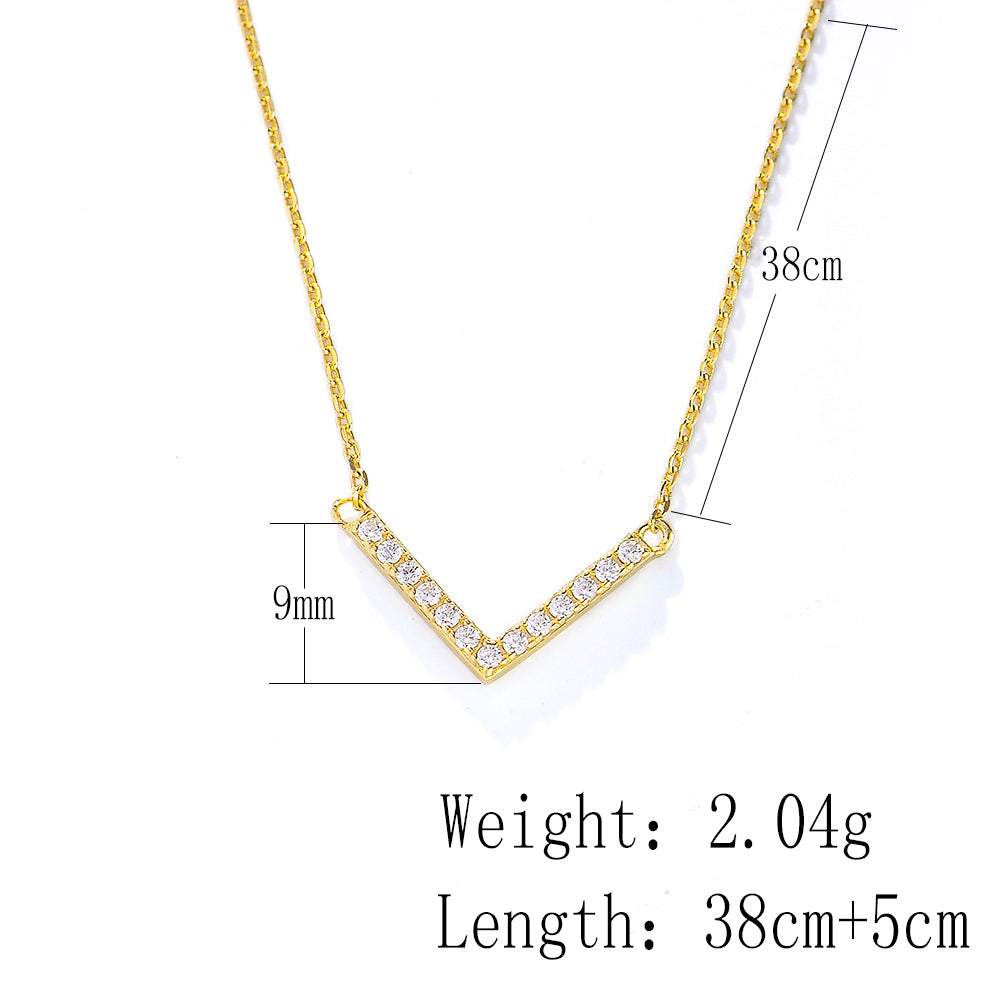 V Shaped Pendant Cubic Zirconia Necklace