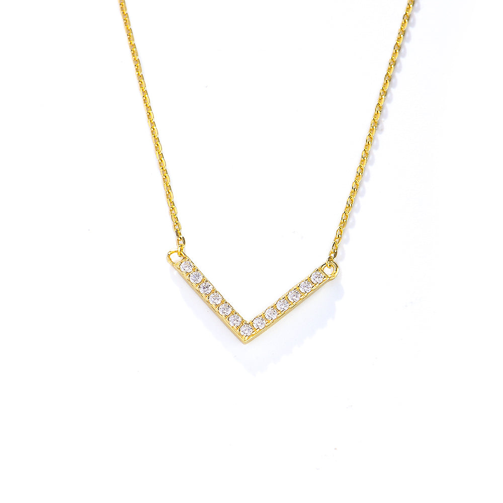 V Shaped Pendant Cubic Zirconia Necklace