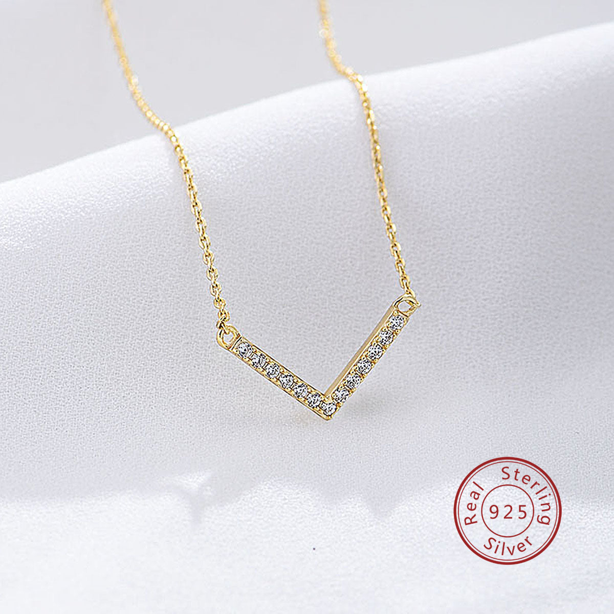 V Shaped Pendant Cubic Zirconia Necklace