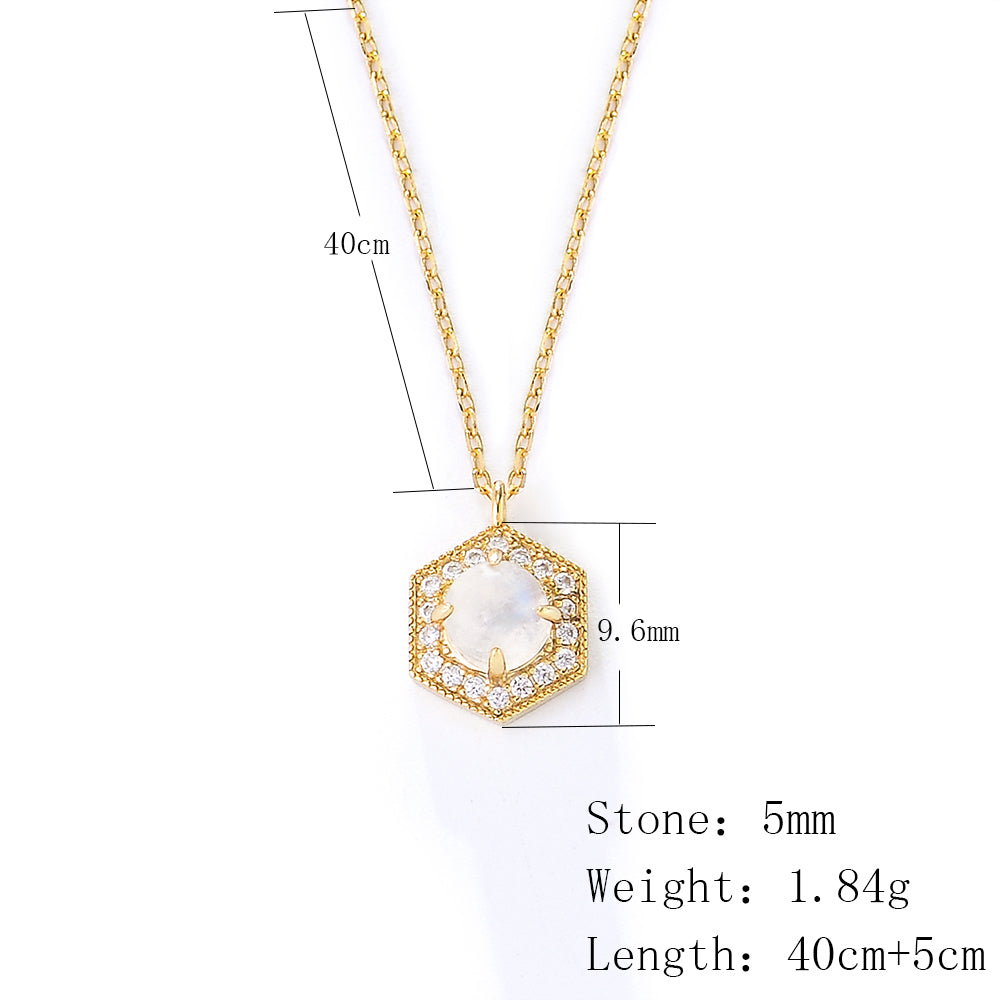 Fashion Lucky Hexagonal Natural Moonstone Necklace Jewelry