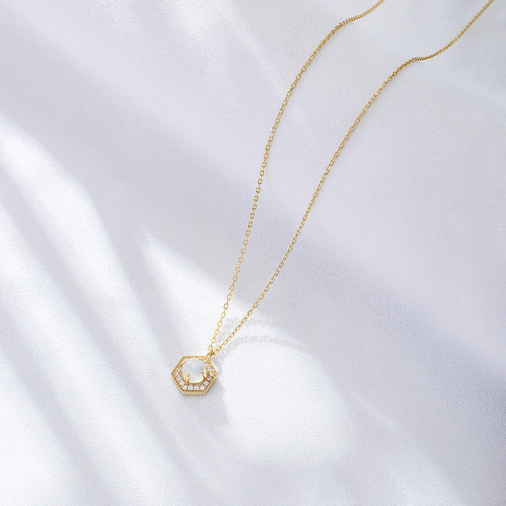 Fashion Lucky Hexagonal Natural Moonstone Necklace Jewelry