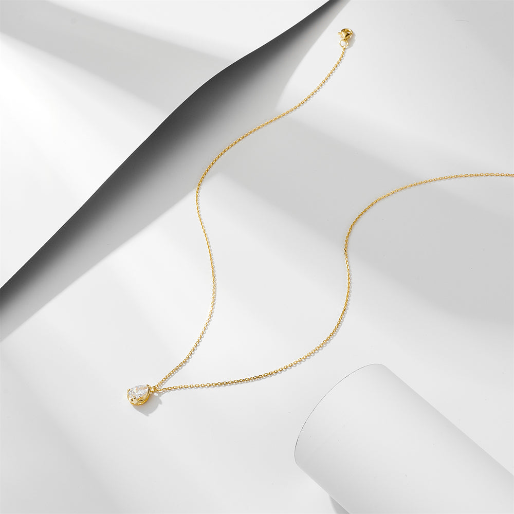 Bezel-Set Pear Cut Zirconia Solitaire Stone Pendant Necklace