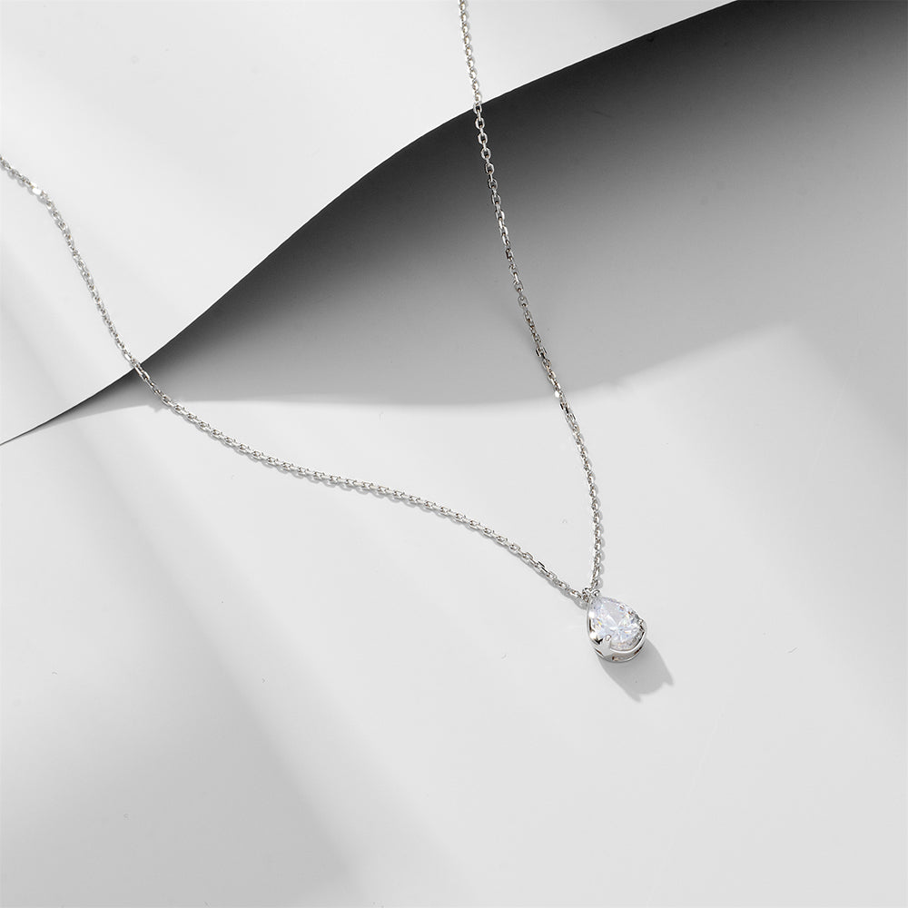 Bezel-Set Pear Cut Zirconia Solitaire Stone Pendant Necklace