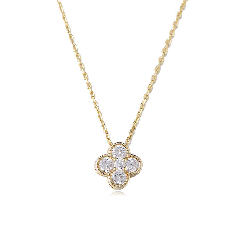 Classic Gold Plated Zircon Delicate 925 Sterling Silver Four Leaf Clover Necklaces