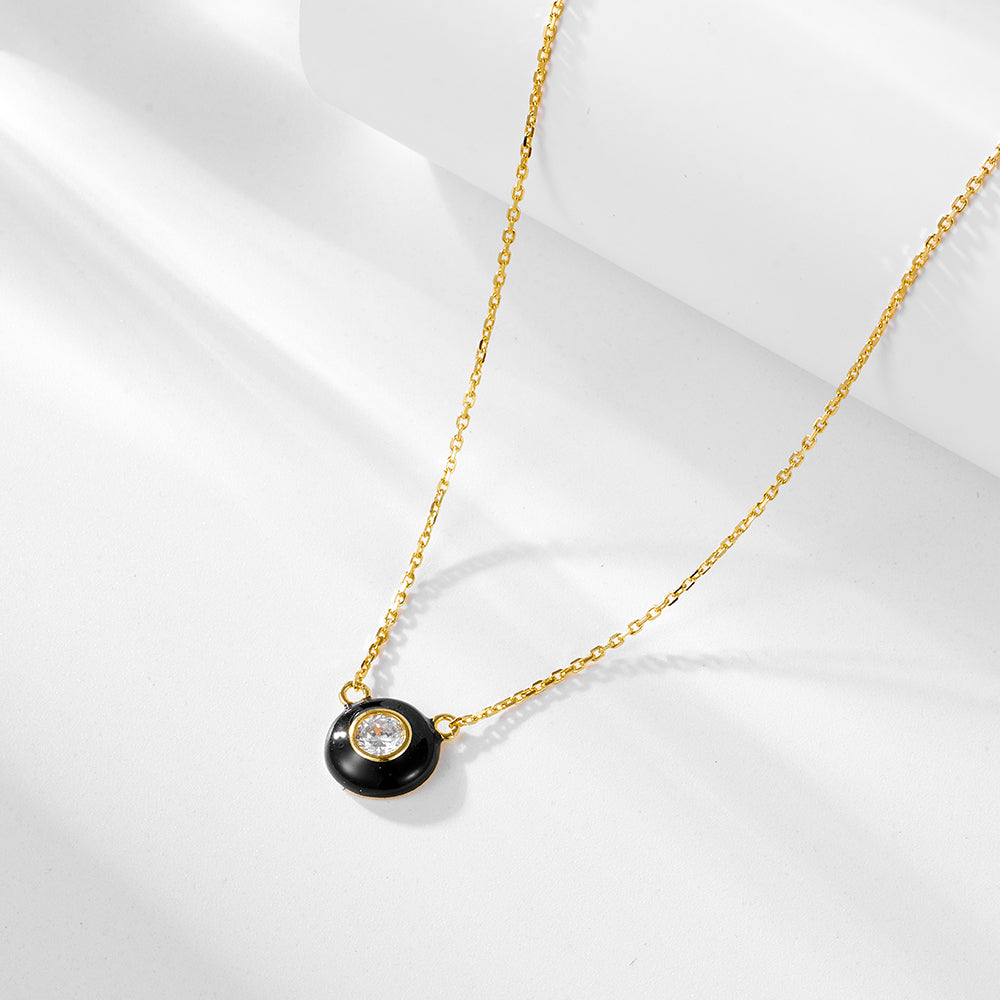 Zirconia Round Dripping Oil Enamel Pendant Necklace