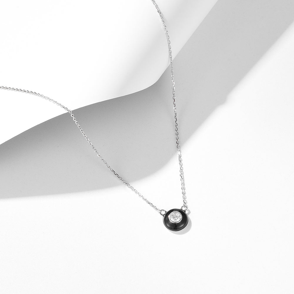 Zirconia Round Dripping Oil Enamel Pendant Necklace