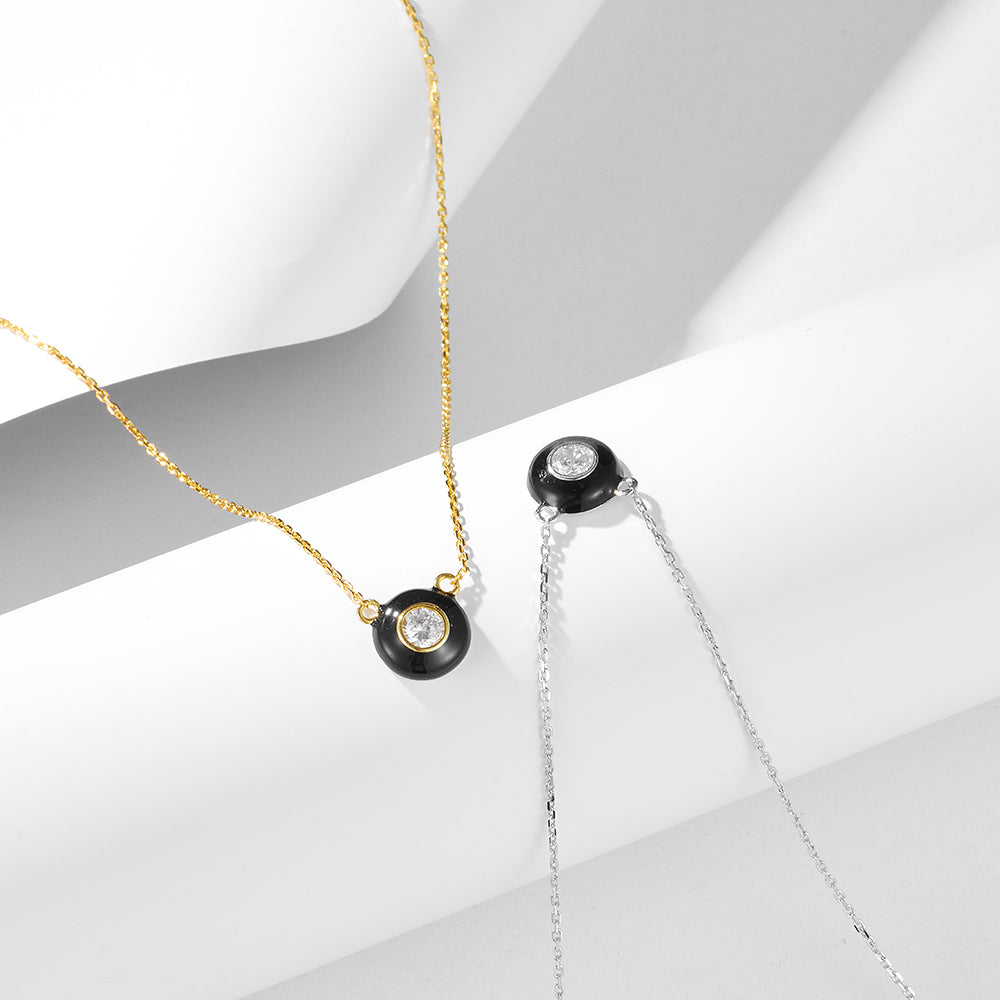 Zirconia Round Dripping Oil Enamel Pendant Necklace