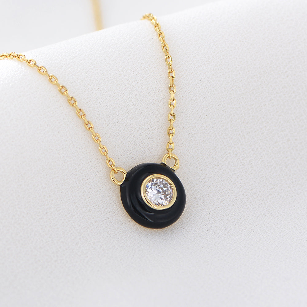 Zirconia Round Dripping Oil Enamel Pendant Necklace