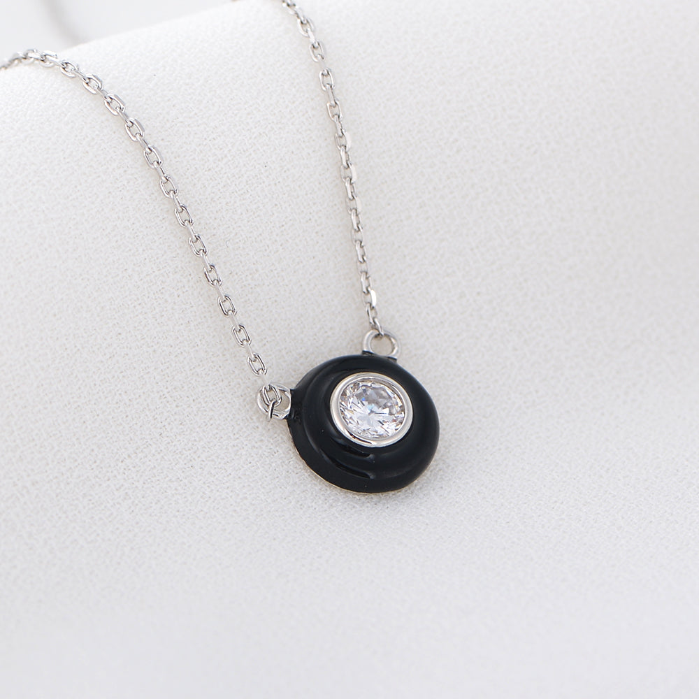 Zirconia Round Dripping Oil Enamel Pendant Necklace