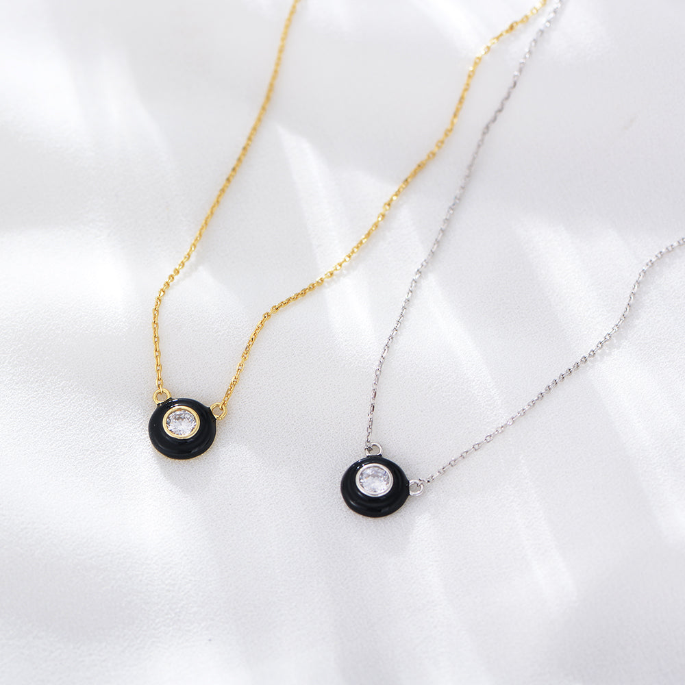 Zirconia Round Dripping Oil Enamel Pendant Necklace