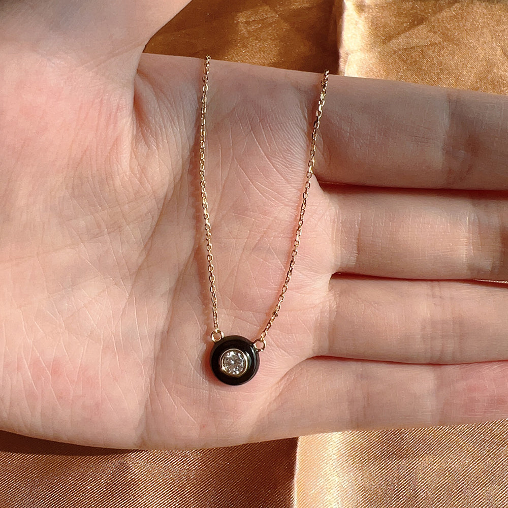 Zirconia Round Dripping Oil Enamel Pendant Necklace