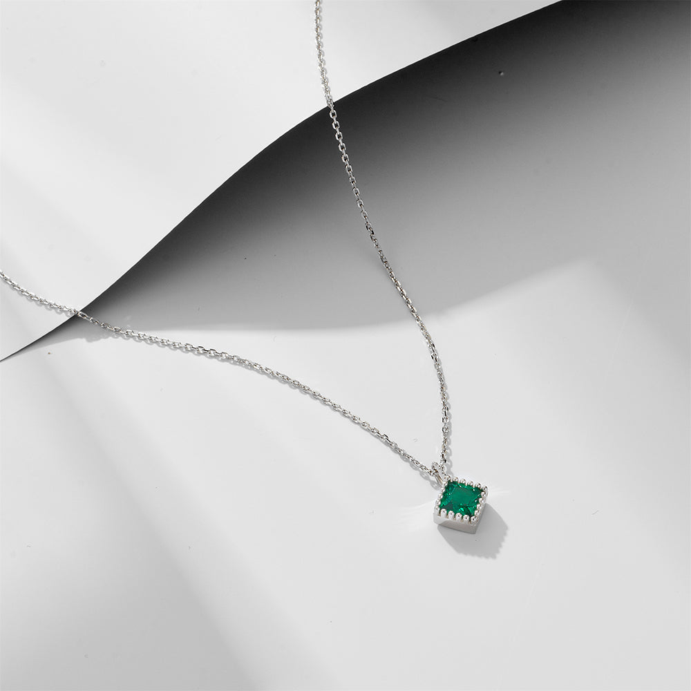 Geometric Square Rhombus Emerald Zircon Pendant Necklace