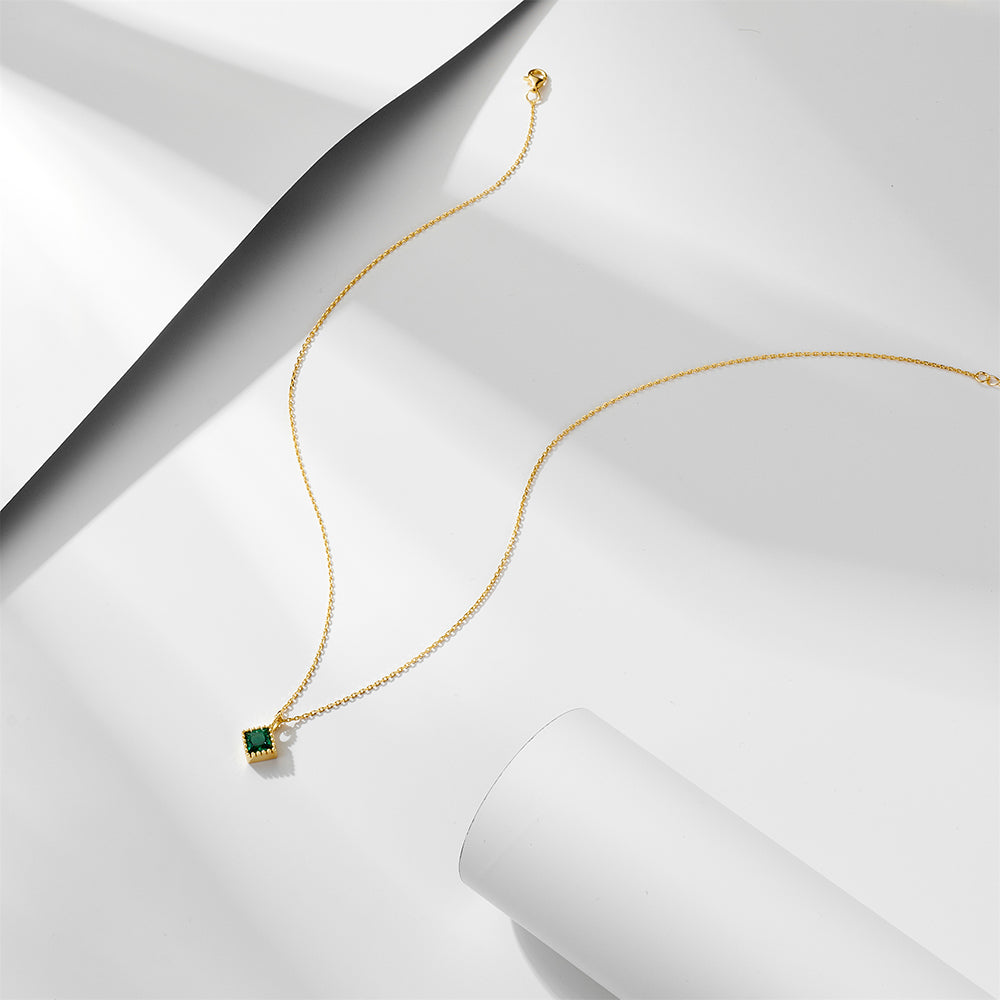 Geometric Square Rhombus Emerald Zircon Pendant Necklace