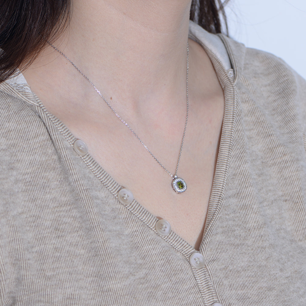 New Trendy Vintage Design  Peridot Olive Stone Zircon Necklace