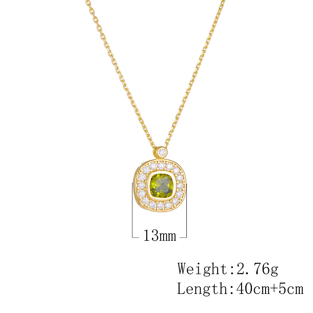 New Trendy Vintage Design  Peridot Olive Stone Zircon Necklace