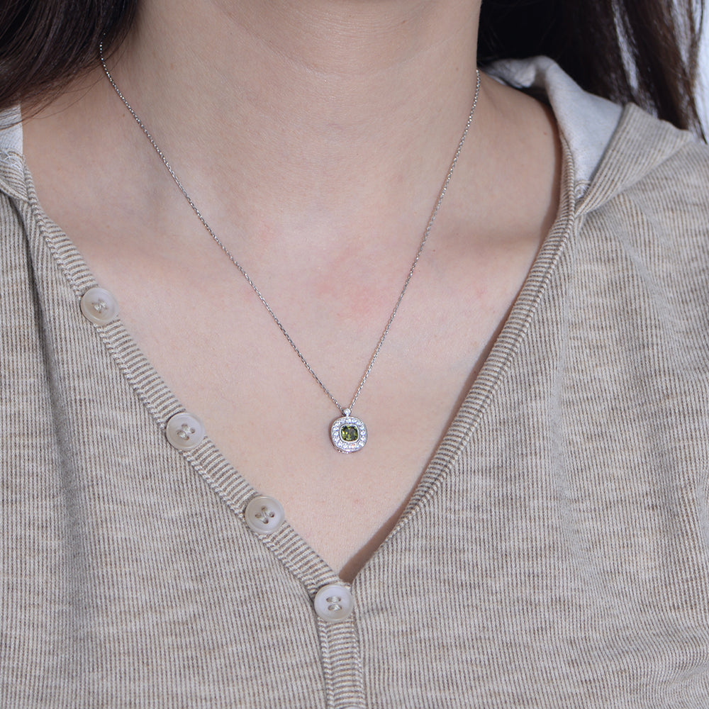 New Trendy Vintage Design  Peridot Olive Stone Zircon Necklace