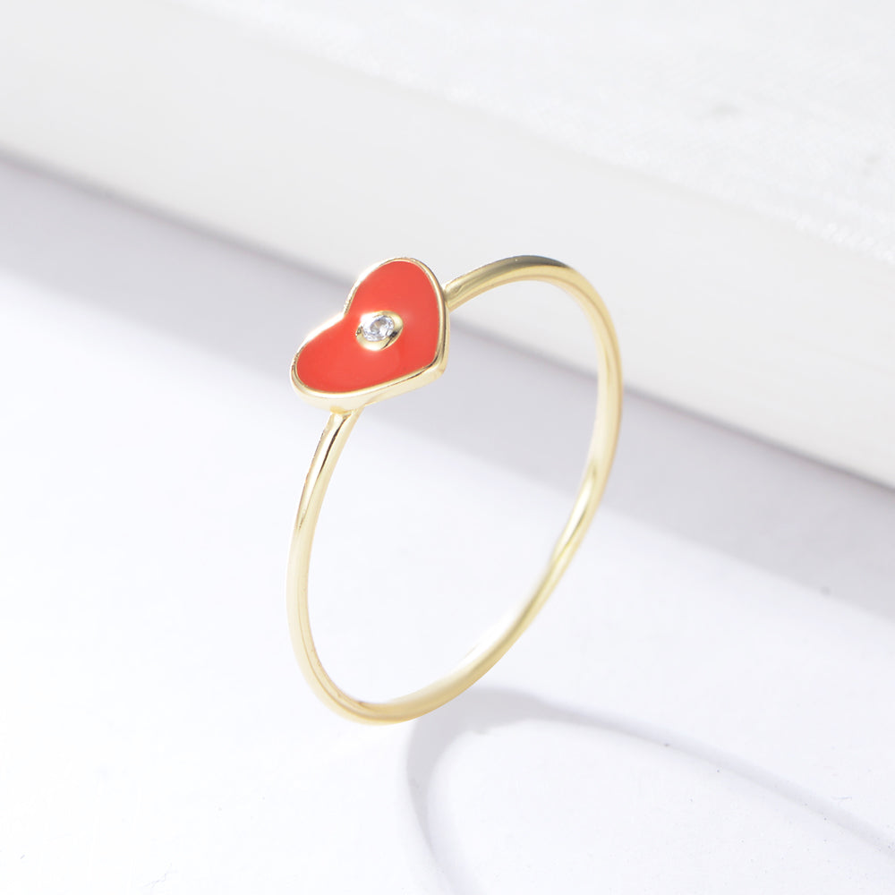 925 Sterling Silver Gold Plated Zirconia Heart Enamel Ring