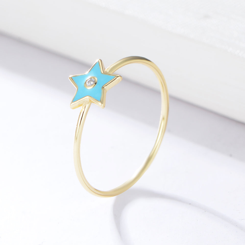 925 Silver Gold Plated Jewellery Enamel Star Rings