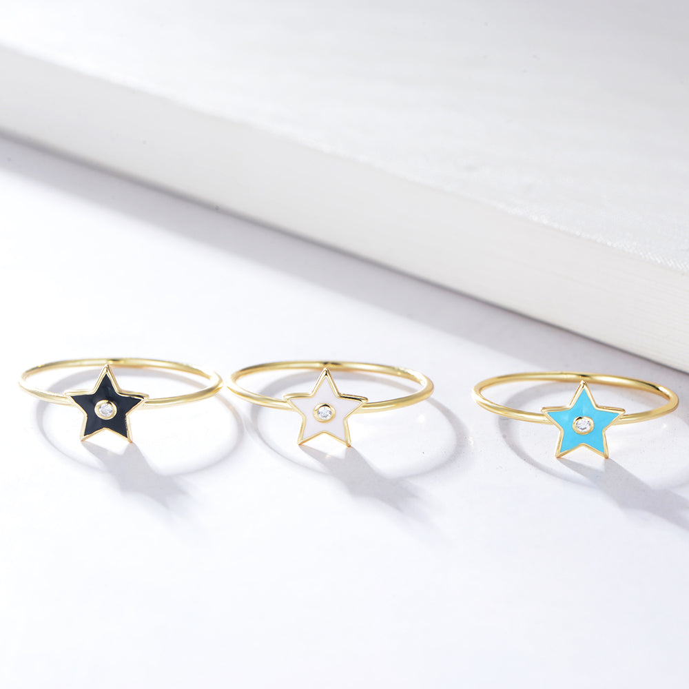 925 Silver Gold Plated Jewellery Enamel Star Rings