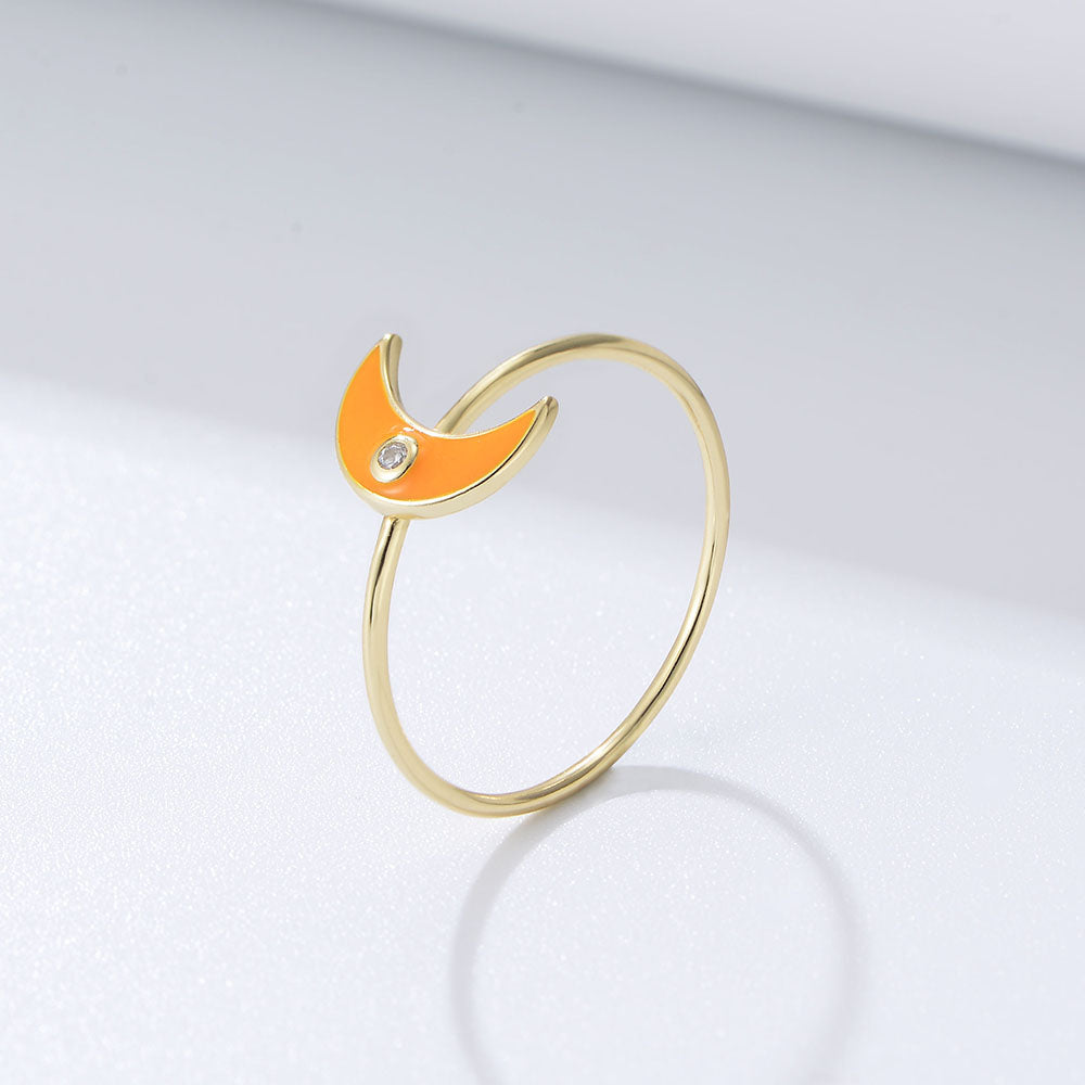 High Quality 925 Sterling Silver Crescent Moon Enamel Ring