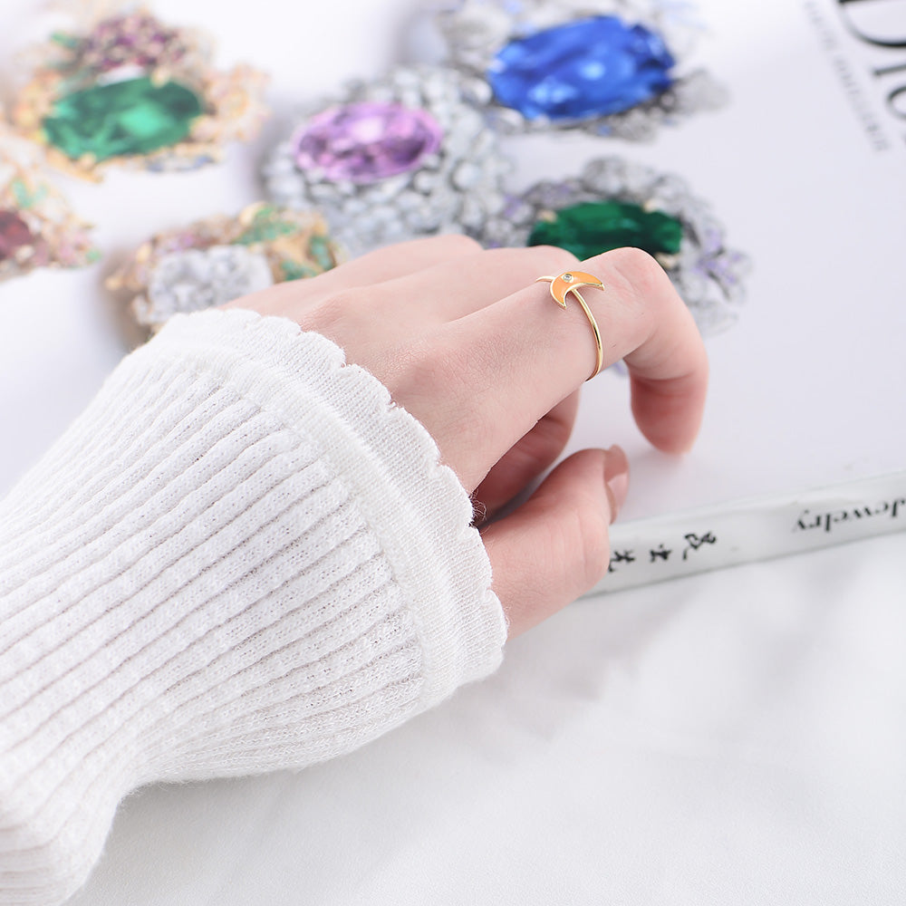 High Quality  Crescent Moon Enamel Ring