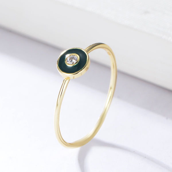 Vintage Round Cubic Zirconia Enamel Jewelry Gold Plated Rings