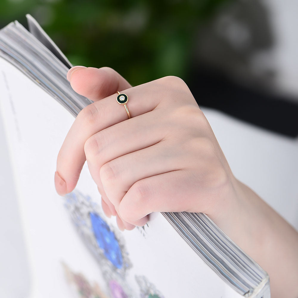 Vintage Round Cubic Zirconia Enamel Jewelry Gold Plated Rings